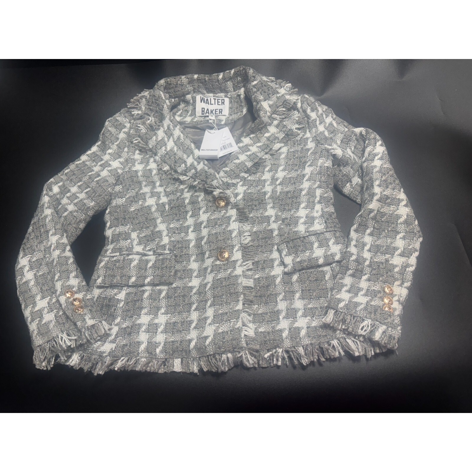 Walter Baker Nwt Damon Blazer Medium Heritage Tweed Gray Notch Single Breasted